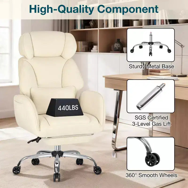 Adjustable Executive Cross-Legged Chair with Flip-up Armrests, Recline & Lumbar Support - 440 lb Capacity, Ideal for Home Office