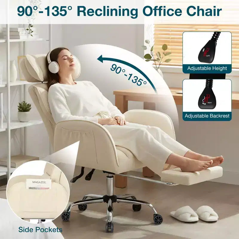 Adjustable Executive Cross-Legged Chair with Flip-up Armrests, Recline & Lumbar Support - 440 lb Capacity, Ideal for Home Office