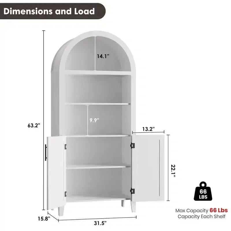 Arched Bookcase with Rattan Doors 5-Tier Modern Storage Shelf for Home/Office/Library