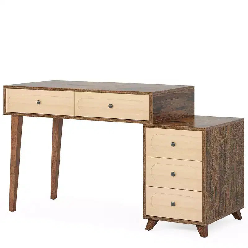 5 Drawers Computer Desk, 51 Study Writing Table with Reversible Drawer Cabinet