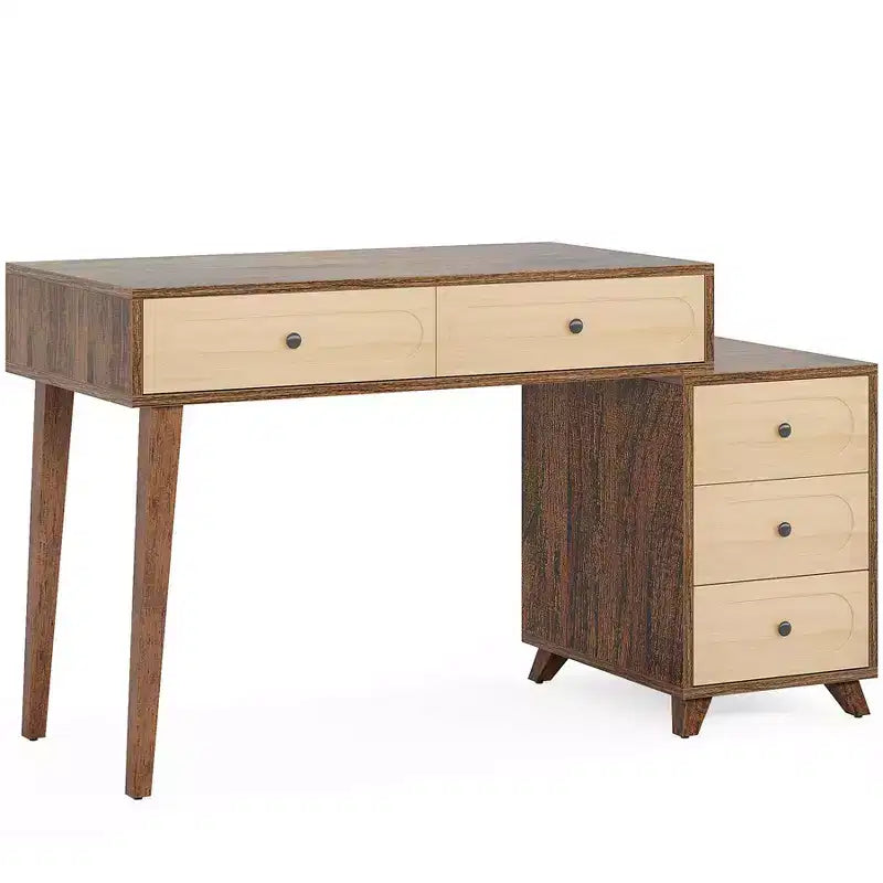 5 Drawers Computer Desk, 51 Study Writing Table with Reversible Drawer Cabinet