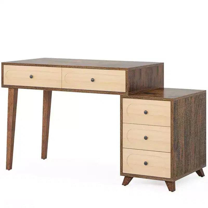 5 Drawers Computer Desk, 51 Study Writing Table with Reversible Drawer Cabinet