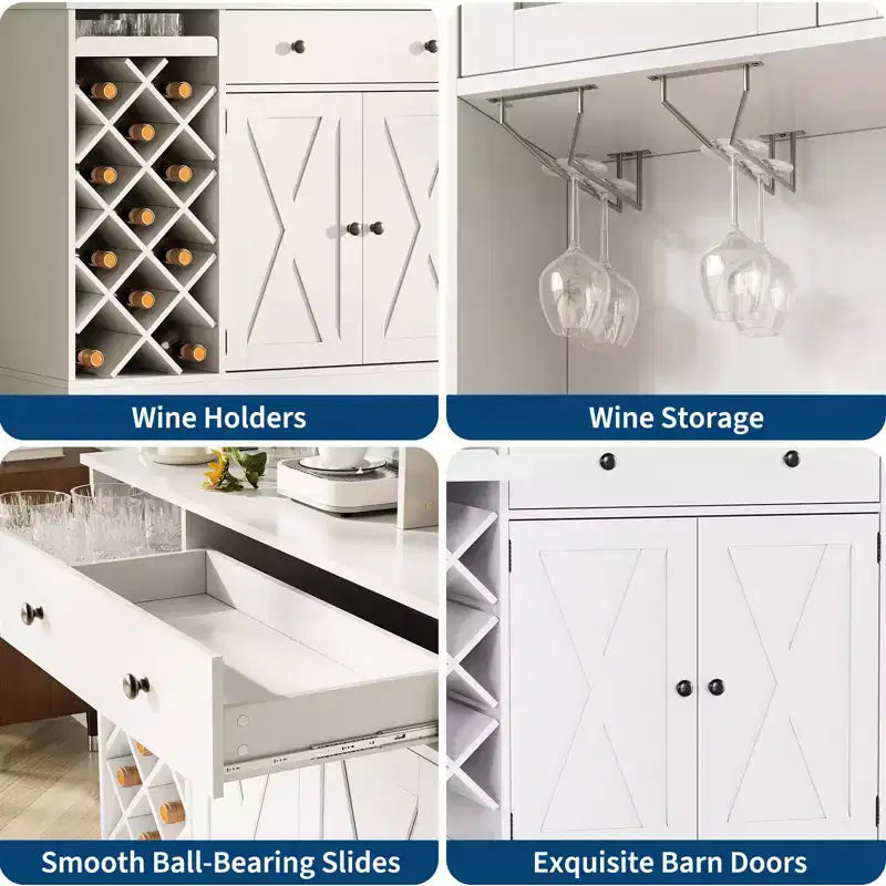 Coffee Bar Cabinet with Power Outlet & Exquisite Barn Doors, Sideboard Buffet Cabinet with Wine Bottle Rack