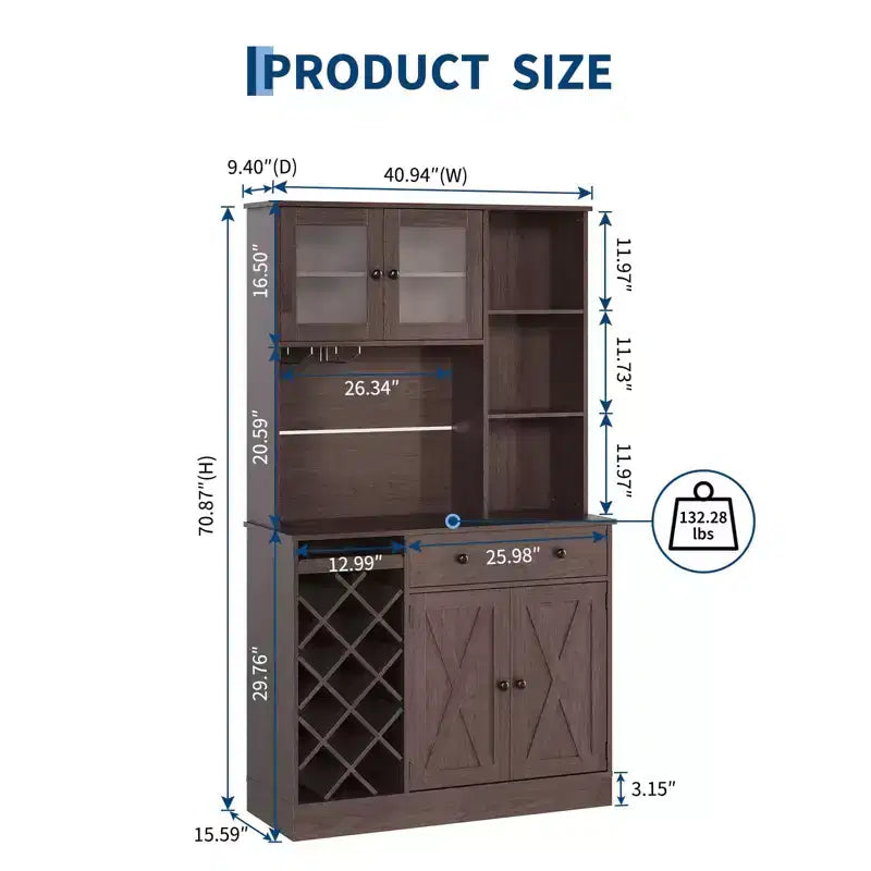 Coffee Bar Cabinet with Power Outlet & Exquisite Barn Doors, Sideboard Buffet Cabinet with Wine Bottle Rack