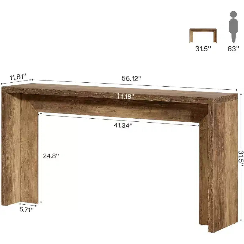 55-Inch Farmhouse Console Table, Wooden Couch Table with Storage, Narrow Long Entryway Hallway Table for Living Room, Entrance (Brown)