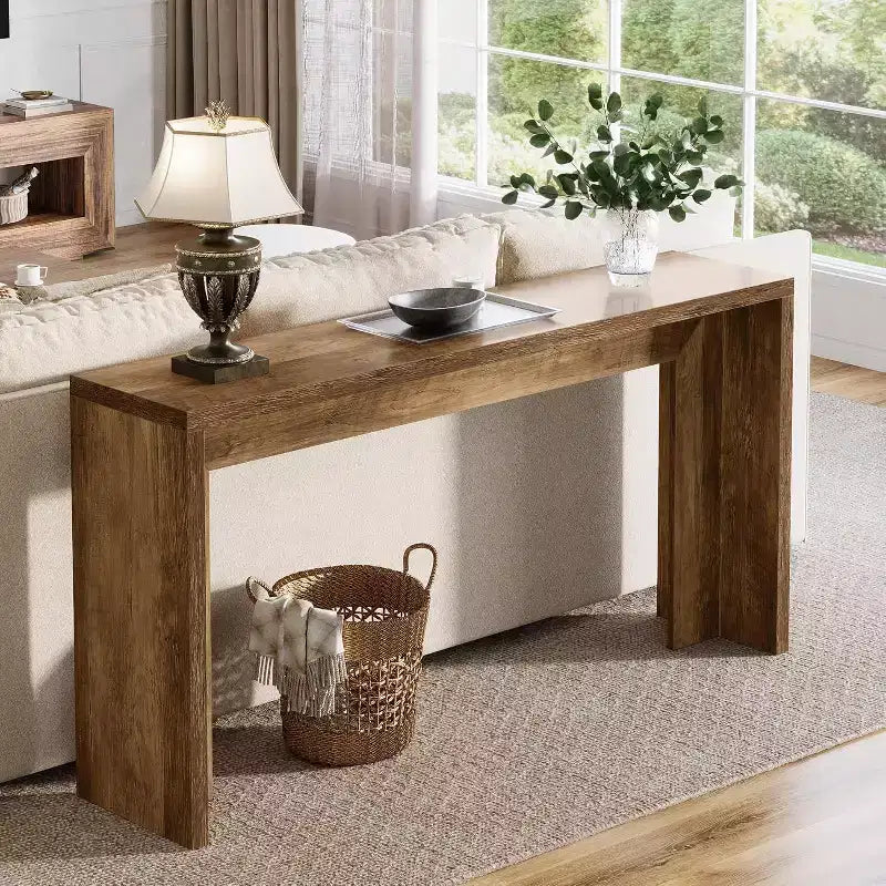 55-Inch Farmhouse Console Table, Wooden Couch Table with Storage, Narrow Long Entryway Hallway Table for Living Room, Entrance (Brown)