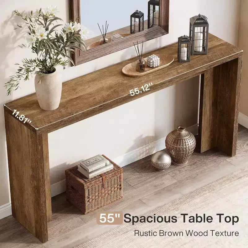 55-Inch Farmhouse Console Table, Wooden Couch Table with Storage, Narrow Long Entryway Hallway Table for Living Room, Entrance (Brown)