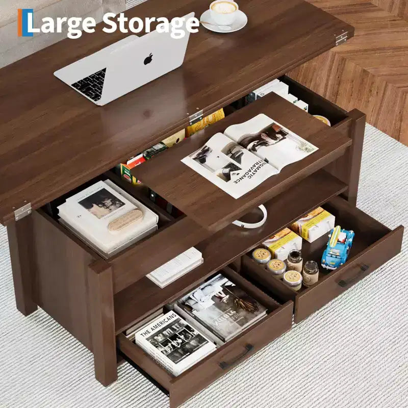 4 in 1 Convertible Lift Top Coffee Table with Storage for Living Room - 40 Storage Coffee Tables with 2 Drawers