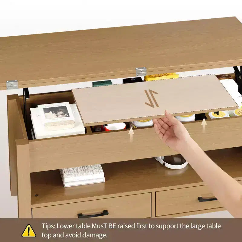 4 in 1 Convertible Lift Top Coffee Table with Storage for Living Room - 40 Storage Coffee Tables with 2 Drawers