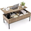Lift Top Coffee Table with Hidden Compartment, Modern Coffee Table with Storage, Fluted Wood Center Table Rising Tabletop Tea Table for Living Room