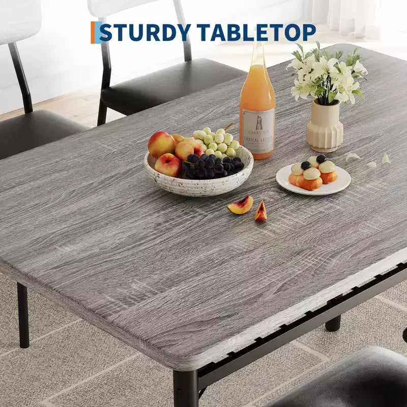 3-Piece Dining Set for 2 Compact Table with Storage Shelf & 2 Upholstered Chairs, Gray Wood-Grain Top & Black Metal Legs for Kitchen or Living Room