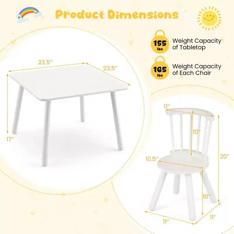 3PCS Toddler Furniture w/Pine Wood Frame Curved Backrest Round Seats for Playing