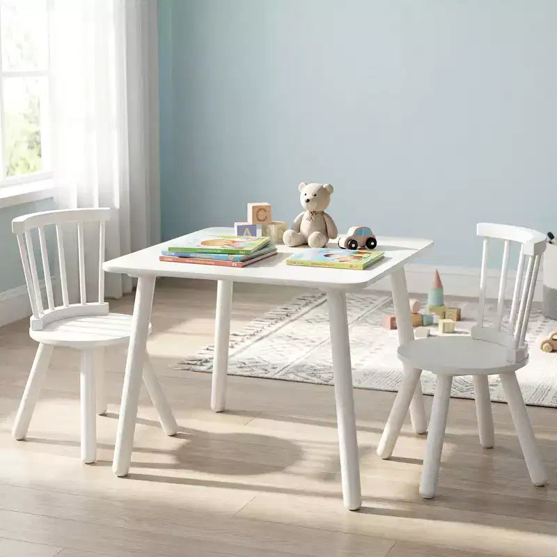 3PCS Toddler Furniture w/Pine Wood Frame Curved Backrest Round Seats for Playing