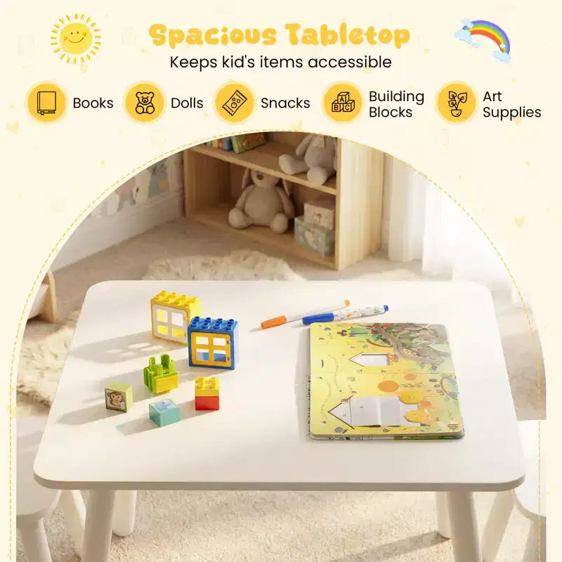 3PCS Toddler Furniture w/Pine Wood Frame Curved Backrest Round Seats for Playing