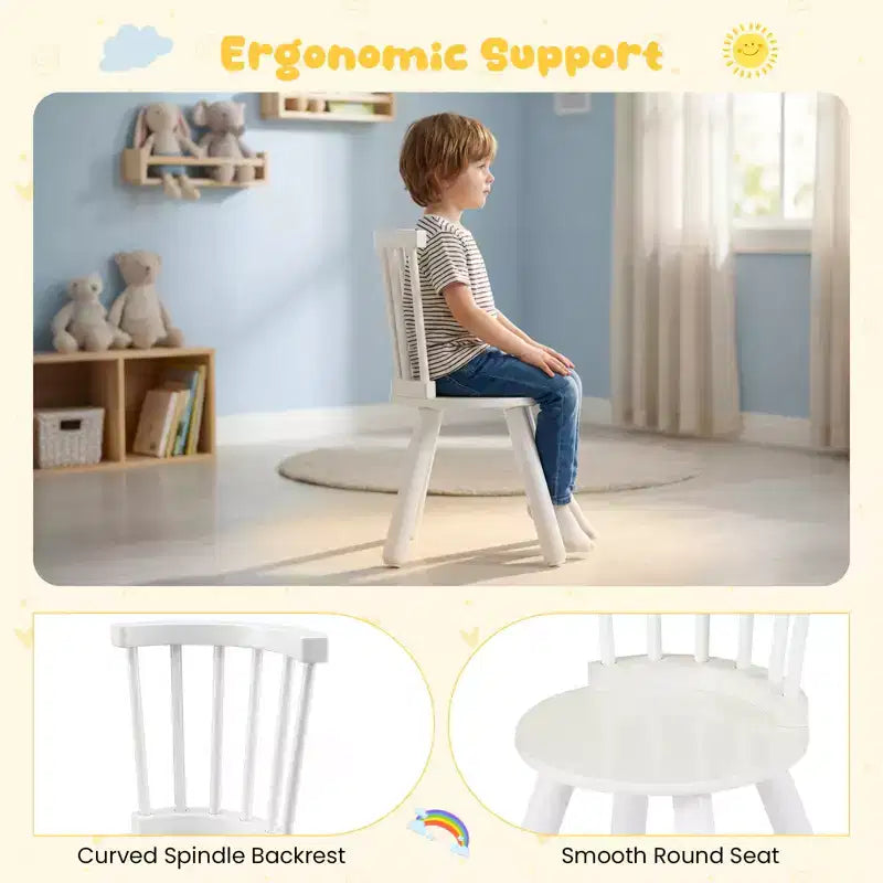 3PCS Toddler Furniture w/Pine Wood Frame Curved Backrest Round Seats for Playing