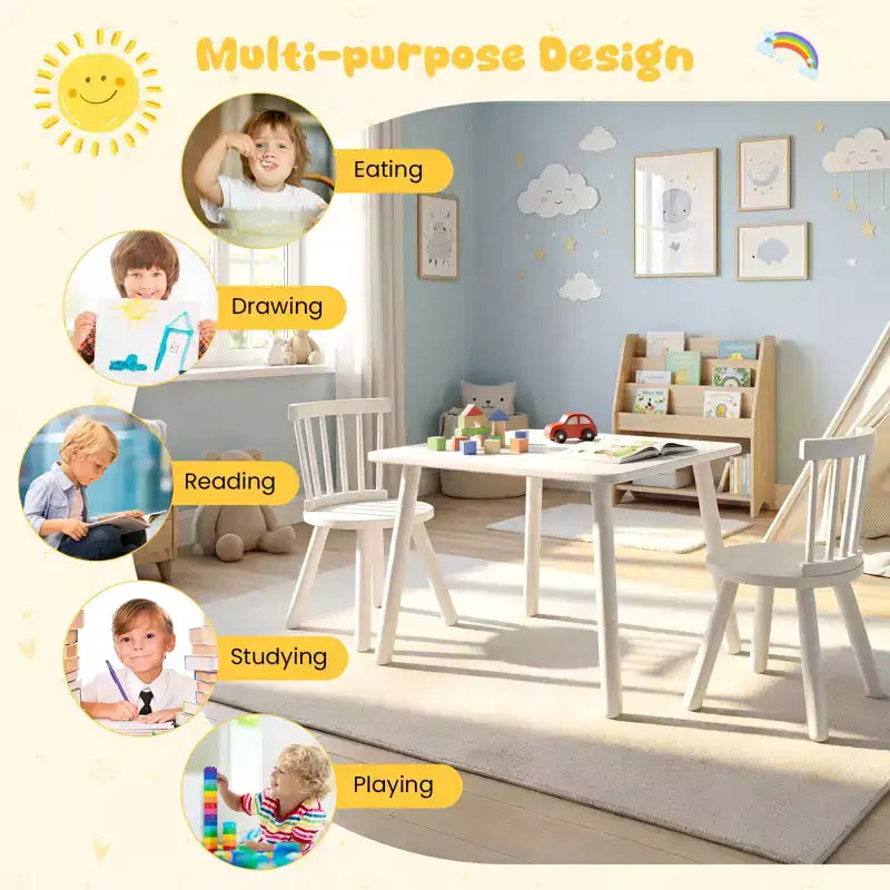 3PCS Toddler Furniture w/Pine Wood Frame Curved Backrest Round Seats for Playing