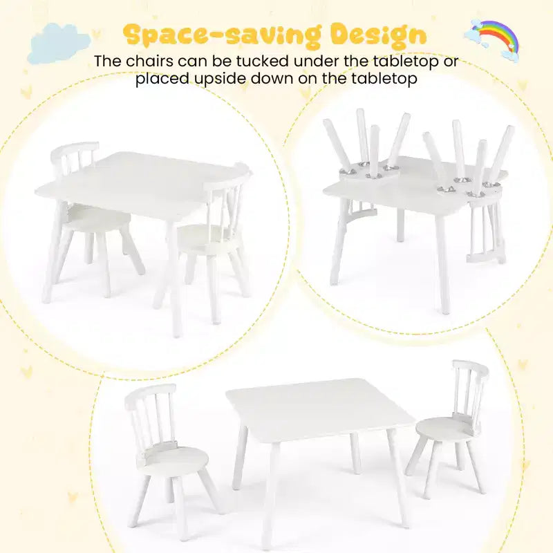 3PCS Toddler Furniture w/Pine Wood Frame Curved Backrest Round Seats for Playing