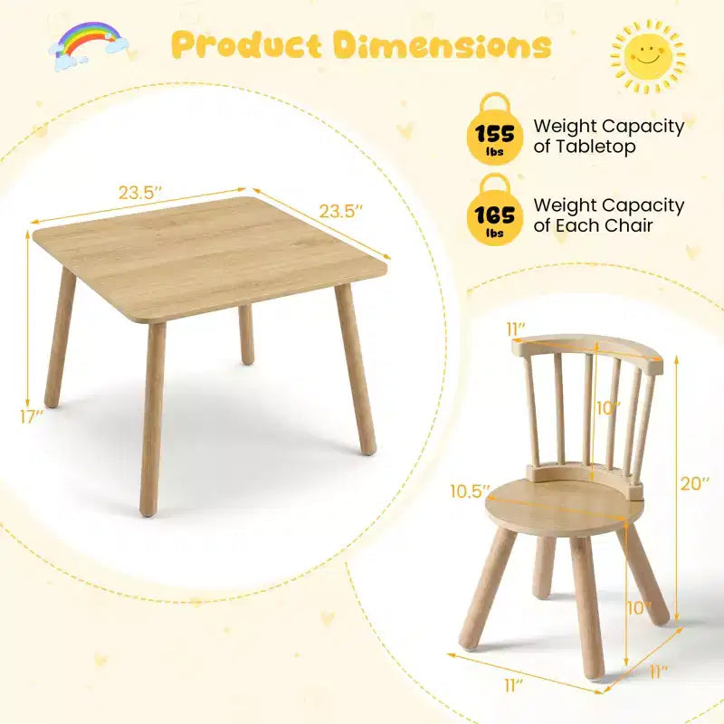 3PCS Toddler Furniture w/Pine Wood Frame Curved Backrest Round Seats for Playing