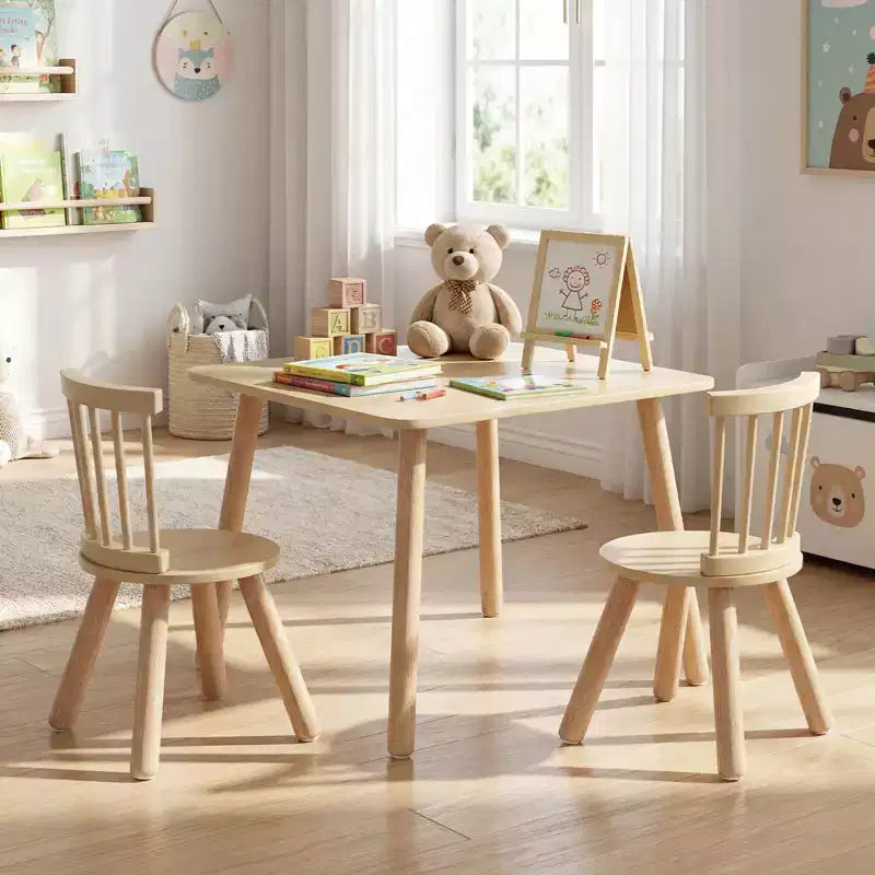 3PCS Toddler Furniture w/Pine Wood Frame Curved Backrest Round Seats for Playing