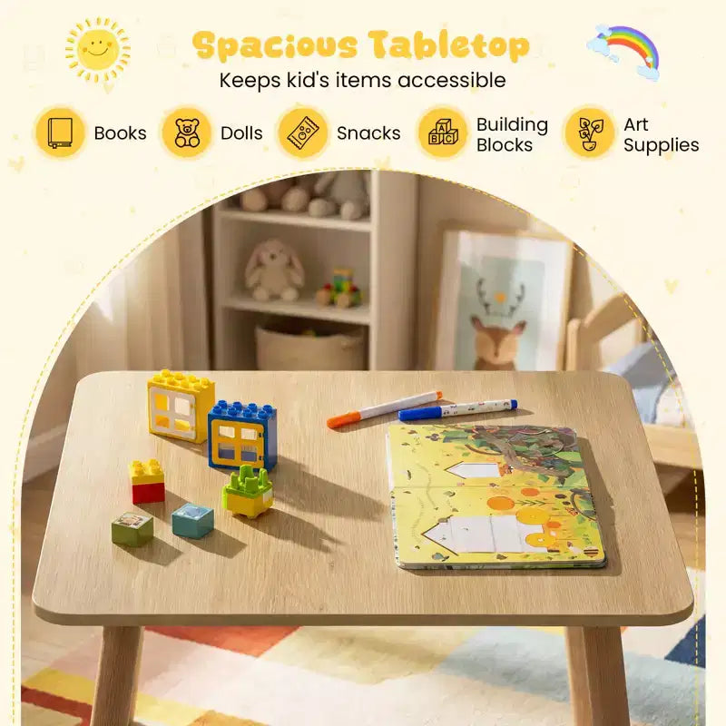 3PCS Toddler Furniture w/Pine Wood Frame Curved Backrest Round Seats for Playing