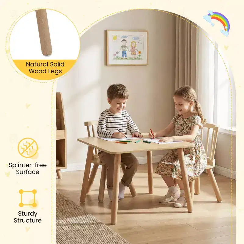 3PCS Toddler Furniture w/Pine Wood Frame Curved Backrest Round Seats for Playing