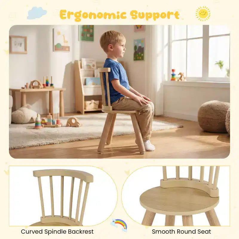 3PCS Toddler Furniture w/Pine Wood Frame Curved Backrest Round Seats for Playing