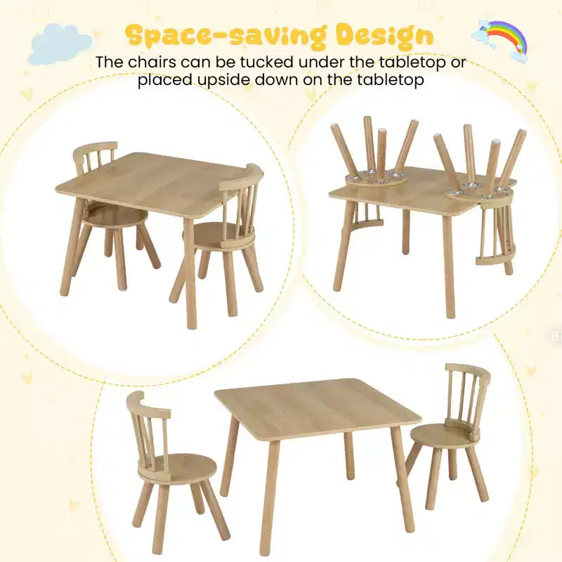 3PCS Toddler Furniture w/Pine Wood Frame Curved Backrest Round Seats for Playing