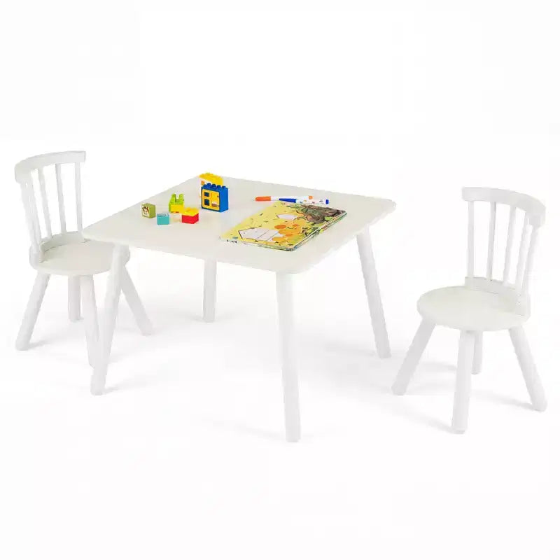 3PCS Toddler Furniture w/Pine Wood Frame Curved Backrest Round Seats for Playing
