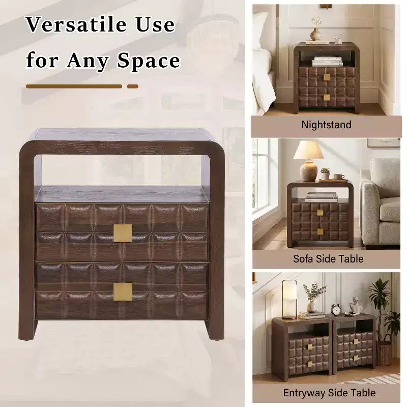 Modern Nightstand with 2 Drawers and 1 Open Shelf
