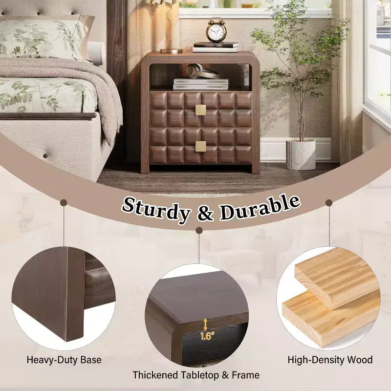 Modern Nightstand with 2 Drawers and 1 Open Shelf