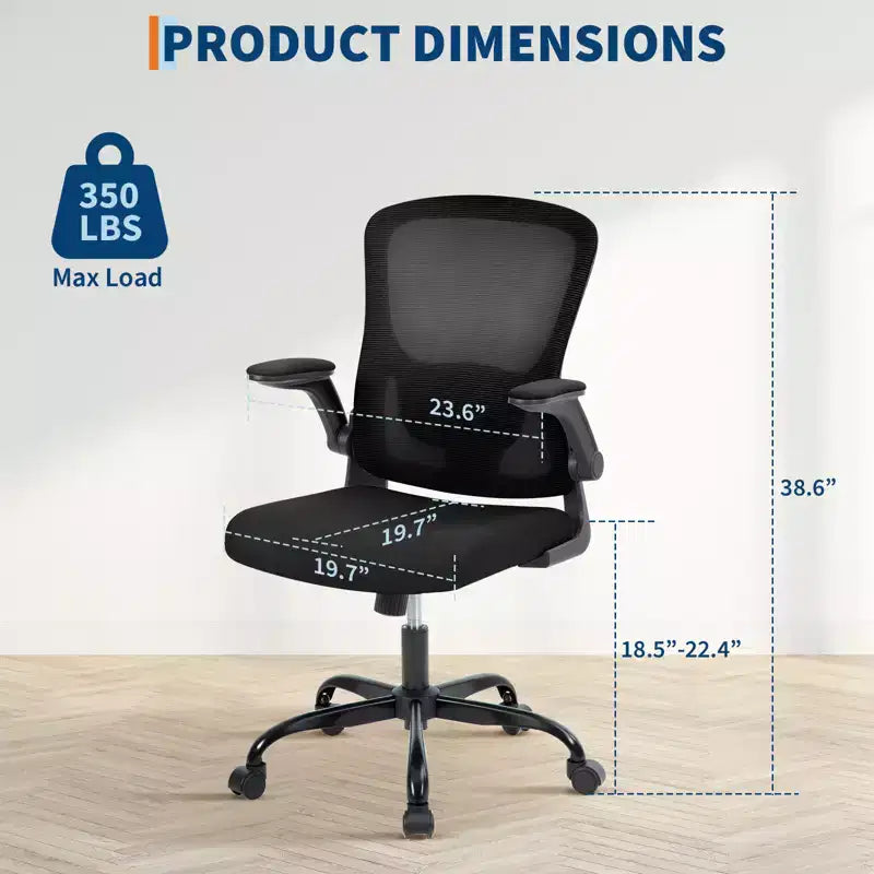 Ergonomic Mesh Office Chair Adjustable Lumbar Support, Turn over-Up Armrests, High Back Swivel Desk Chair, Comfortable Rolling Executive Task Chair