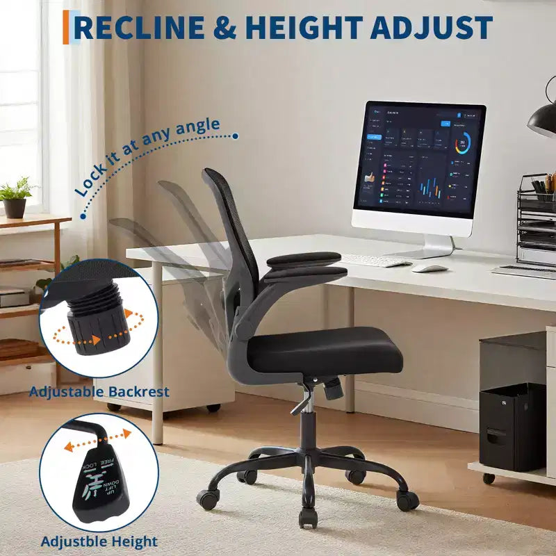 Ergonomic Mesh Office Chair Adjustable Lumbar Support, Turn over-Up Armrests, High Back Swivel Desk Chair, Comfortable Rolling Executive Task Chair