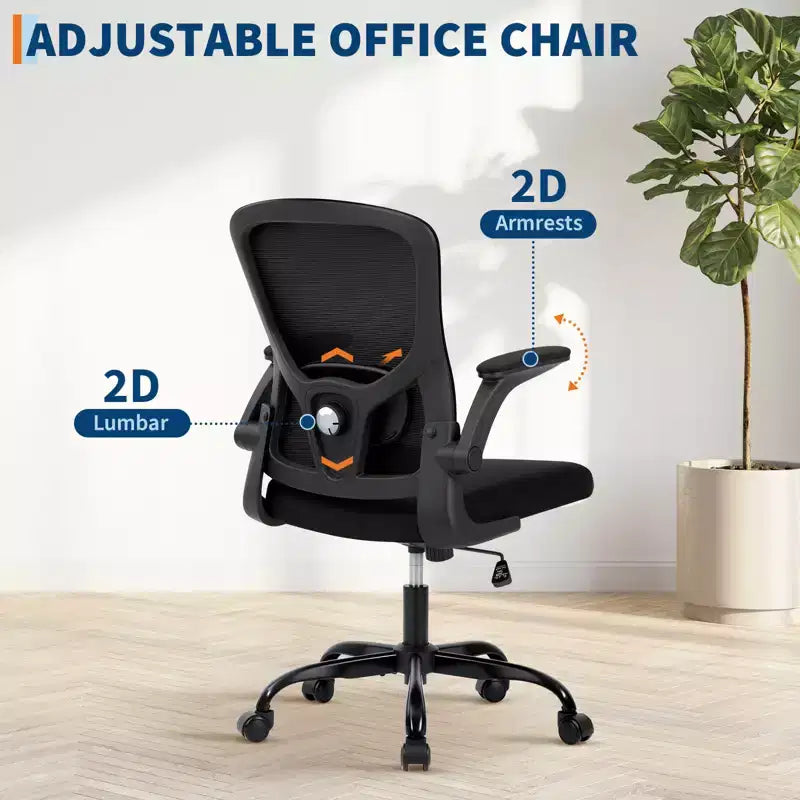 Ergonomic Mesh Office Chair Adjustable Lumbar Support, Turn over-Up Armrests, High Back Swivel Desk Chair, Comfortable Rolling Executive Task Chair