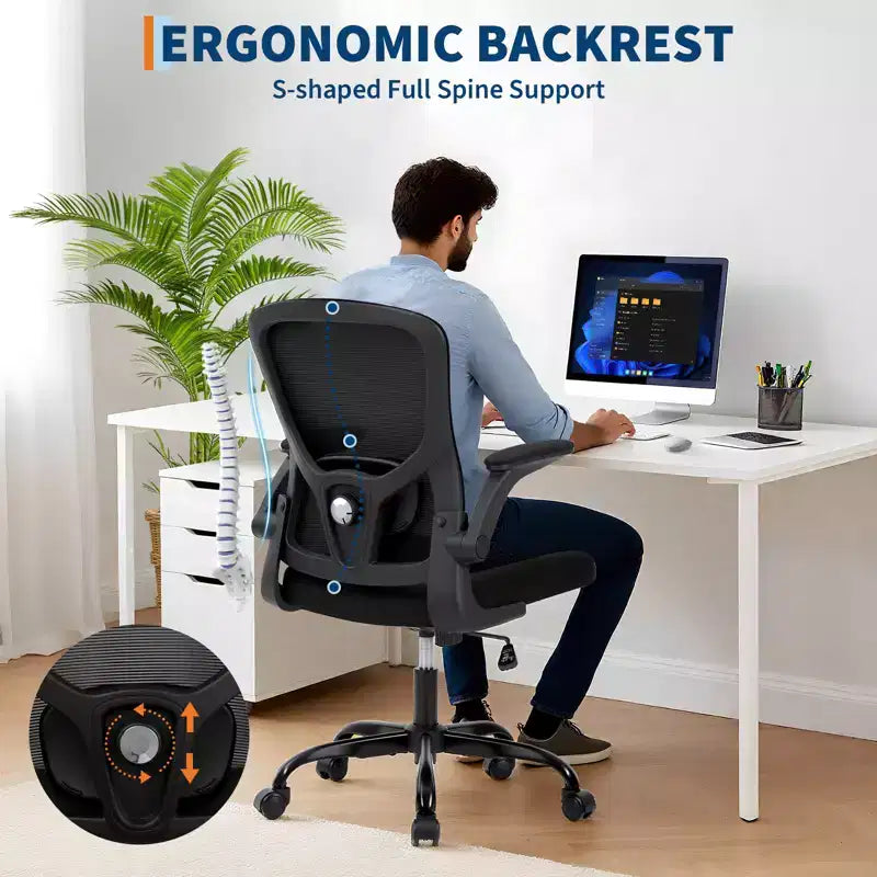 Ergonomic Mesh Office Chair Adjustable Lumbar Support, Turn over-Up Armrests, High Back Swivel Desk Chair, Comfortable Rolling Executive Task Chair