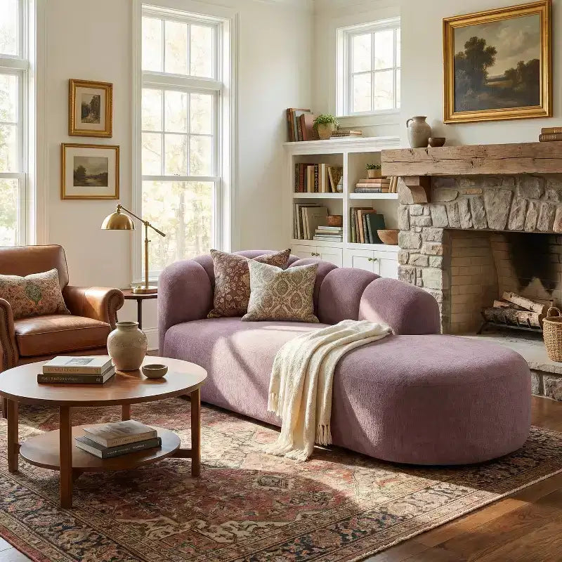 80 3-Seater Modern Curved Upholstered Sofa