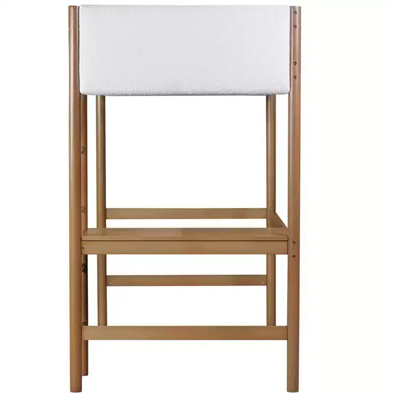 Twin Loft Bed with Desk, Teddy Boucle Upholstered Headboard & Footboard, Rubberwood Frame, Ladder & Safety Guardrails, Natural