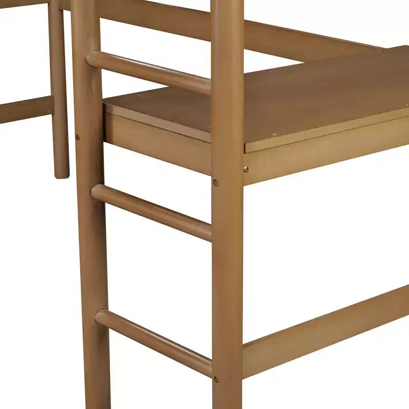 Twin Loft Bed with Desk, Teddy Boucle Upholstered Headboard & Footboard, Rubberwood Frame, Ladder & Safety Guardrails, Natural