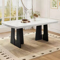 63 Modern Faux Marble Dining Table with Geometric Legs and Sturdy Construction