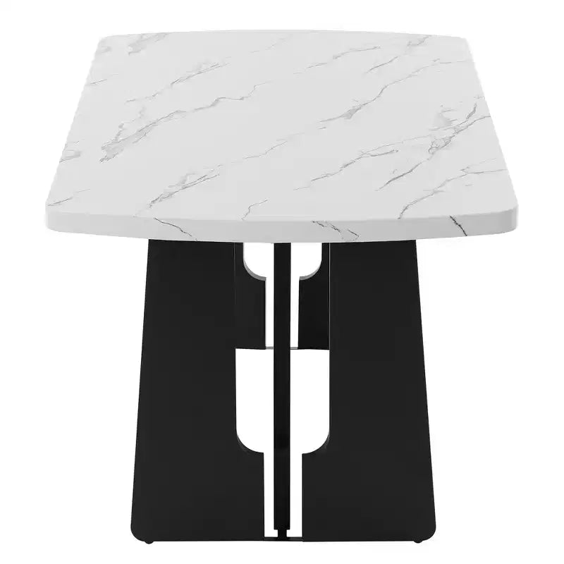 63 Modern Faux Marble Dining Table with Geometric Legs and Sturdy Construction