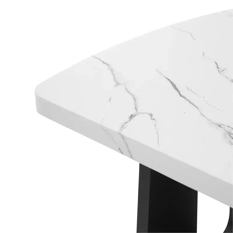 63 Modern Faux Marble Dining Table with Geometric Legs and Sturdy Construction
