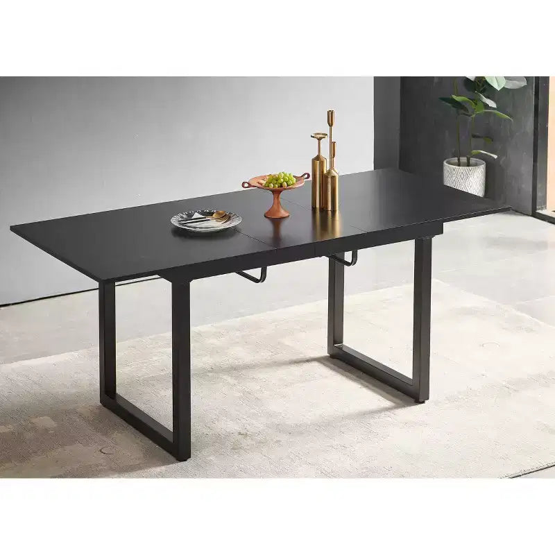 Square Extendable Dining Table with Metal Leg and MDF Top, Modern Space-Saving Design for Kitchen or Living Room