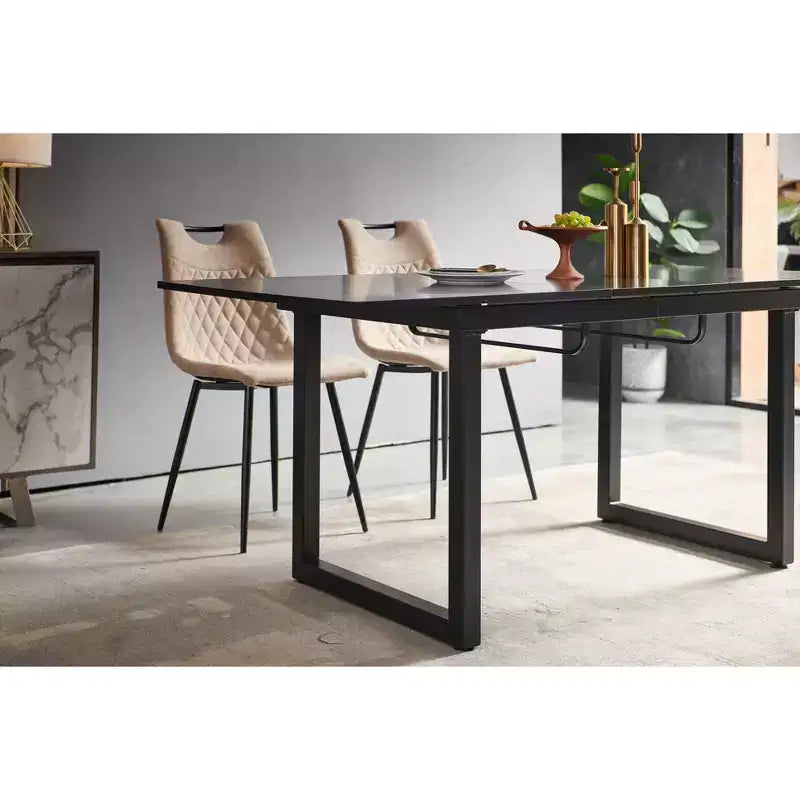 Square Extendable Dining Table with Metal Leg and MDF Top, Modern Space-Saving Design for Kitchen or Living Room