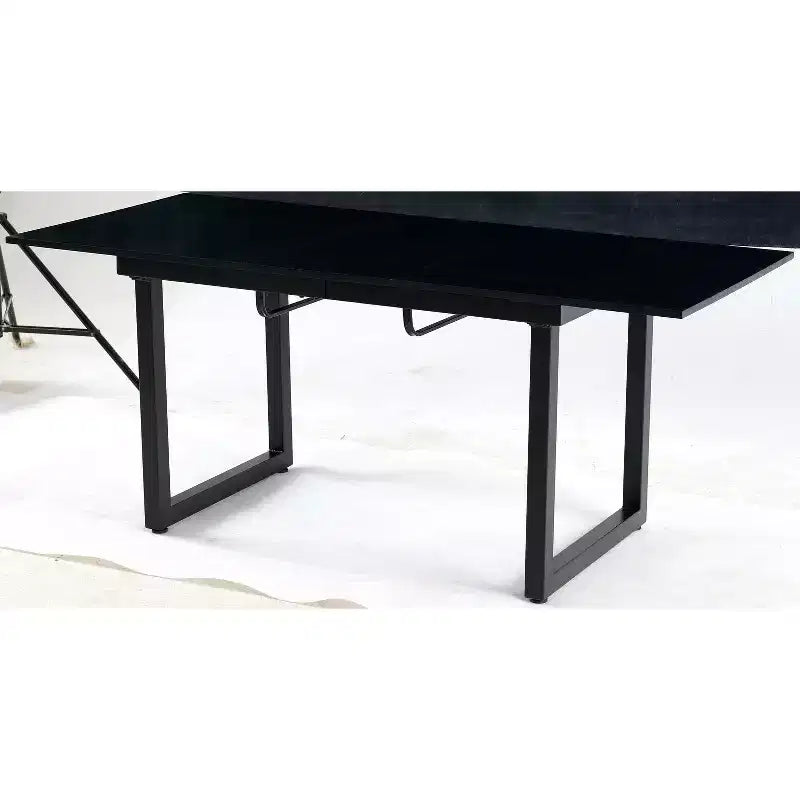 Square Extendable Dining Table with Metal Leg and MDF Top, Modern Space-Saving Design for Kitchen or Living Room