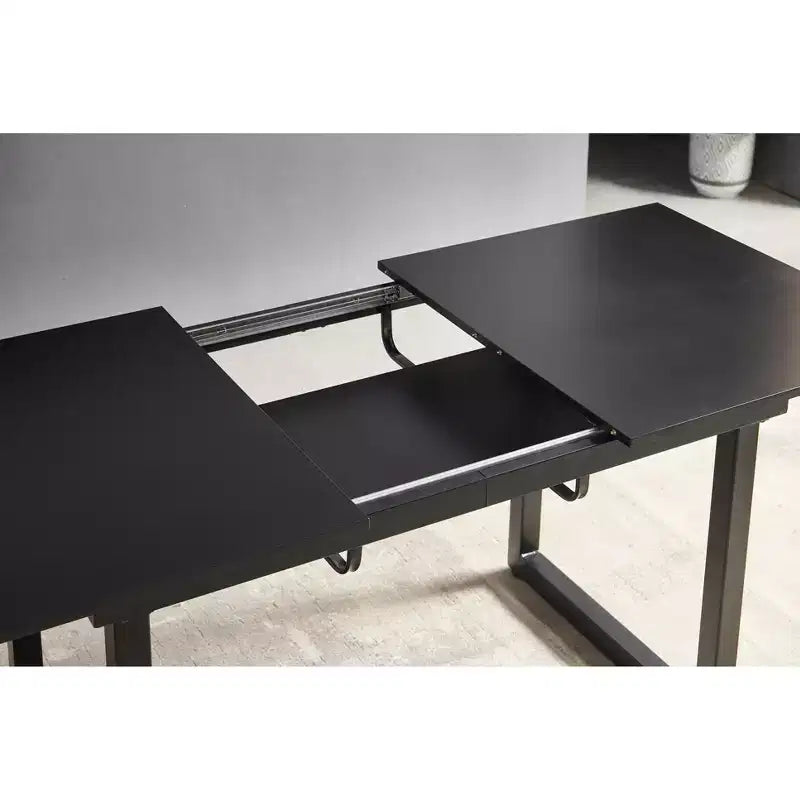 Square Extendable Dining Table with Metal Leg and MDF Top, Modern Space-Saving Design for Kitchen or Living Room