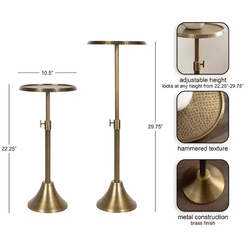 Adjustable Metal Drink Table, 11x11x30, Gold