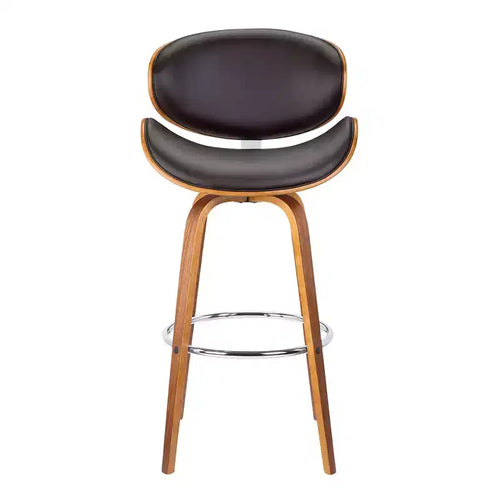 HomeRoots 26 Brown Faux Leather And Iron Swivel Low Back Counter Height Bar Chair