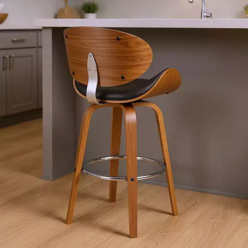 26 Brown Faux Leather And Iron Swivel Low Back Counter Height Bar Chair