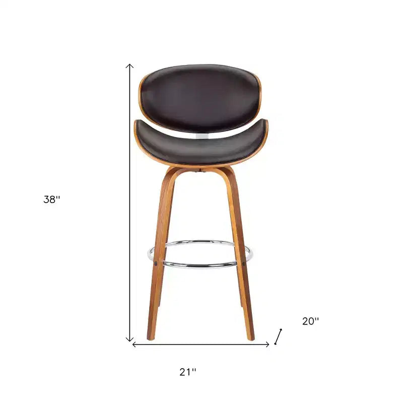 26 Brown Faux Leather And Iron Swivel Low Back Counter Height Bar Chair