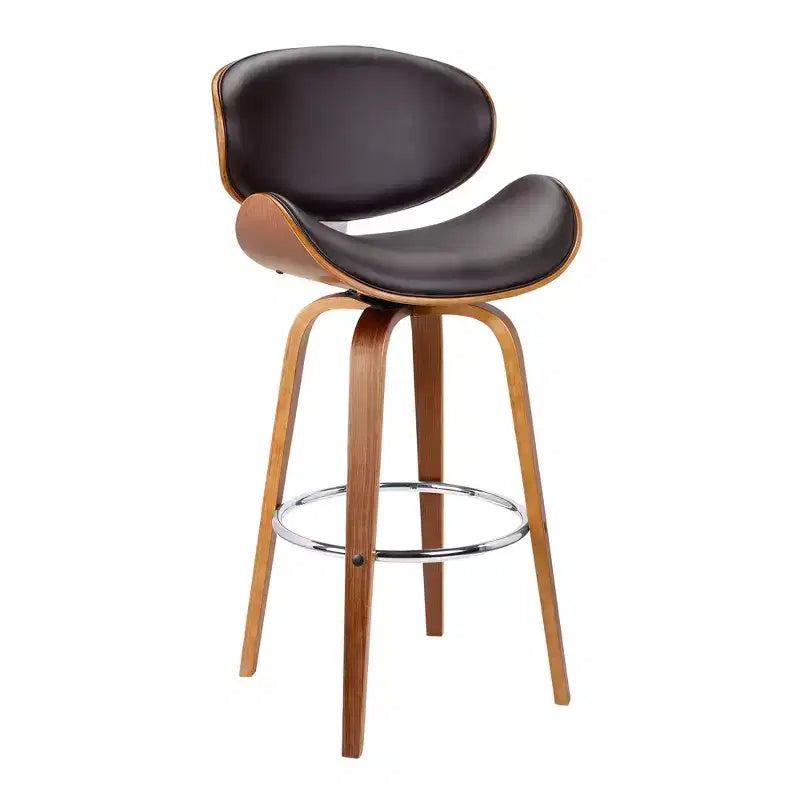 26 Brown Faux Leather And Iron Swivel Low Back Counter Height Bar Chair