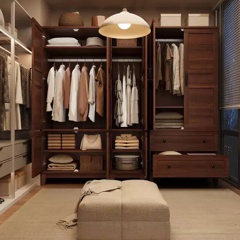 72 Freestanding Wooden Armoire,4-Door Wardrobe Closet with Hanging Rod & 18 Adjustable Shelves, Tall Storage Cabinet for Bedroom